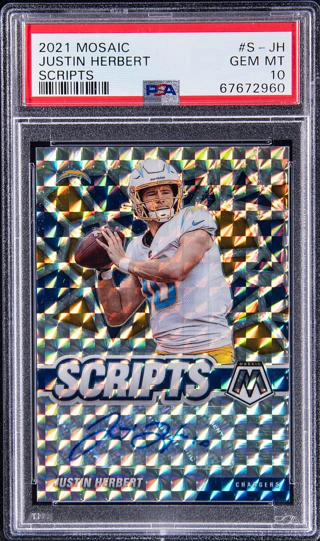2021 Panini Mosaic Justin Herbert Scripts #S-JH card image