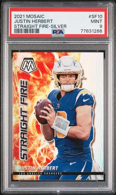 2021 Panini Mosaic Justin Herbert Straight Fire #SF10 card image
