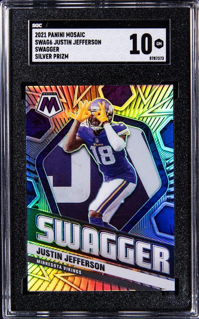 2021 Panini Mosaic Justin Jefferson Swagger Silver Prizm #SWAG6 card image