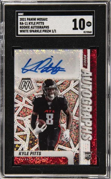 2021 Panini Mosaic Kyle Pitts Autographs White Sparkle Prizm 1/1 #RA-11 card image