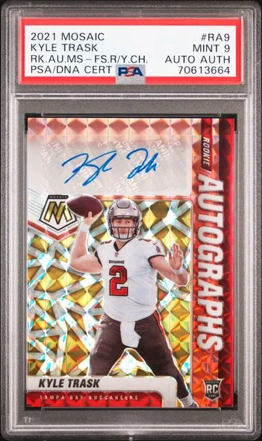 2021 Panini Mosaic Kyle Trask Autographs Mosaic Fusion Red/Yellow Choice #RA9 card image