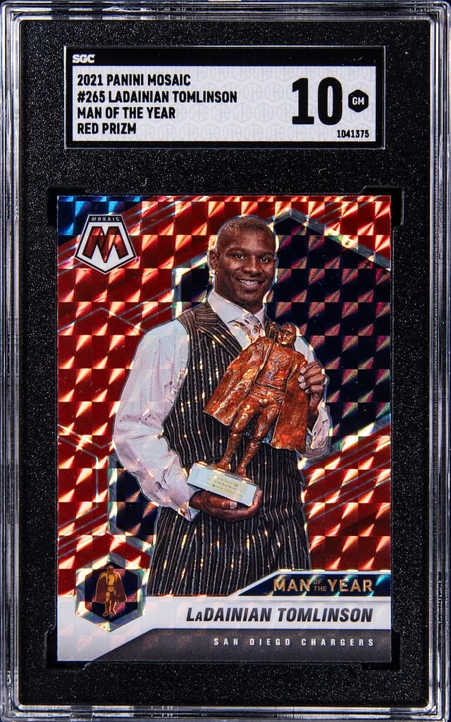 2021 Panini Mosaic LaDainian Tomlinson Man of the Year Red Prizm #265 card image