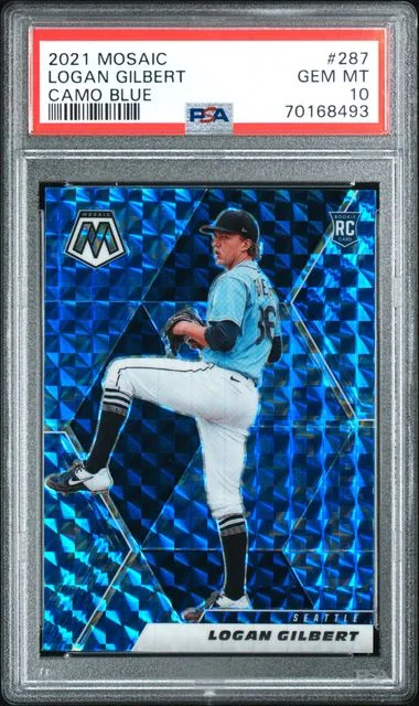 2021 Panini Mosaic Logan Gilbert Camo Blue #287 card image