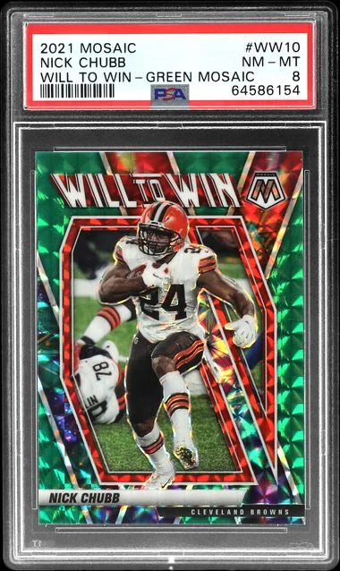 2021 Panini Mosaic Nick Chubb Will To Win Green Mosaic #WW-10 card image