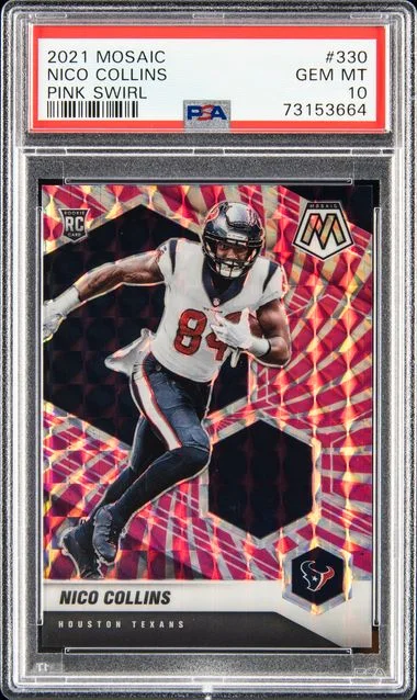 2021 Panini Mosaic Nico Collins Pink Swirl #330 card image