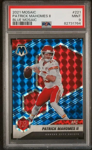 2021 Panini Mosaic Patrick Mahomes II Reactive Blue #221 card image