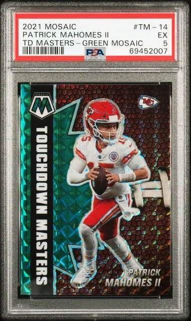 2021 Panini Mosaic Patrick Mahomes II Touchdown Masters Green Mosaic #TM-14 card image