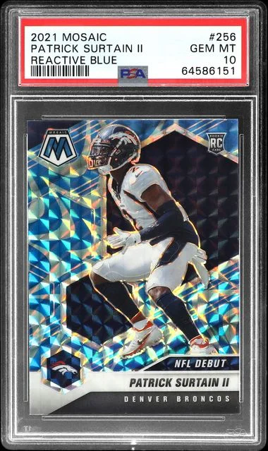2021 Panini Mosaic Patrick Surtain II Reactive Blue Prizm #256 card image