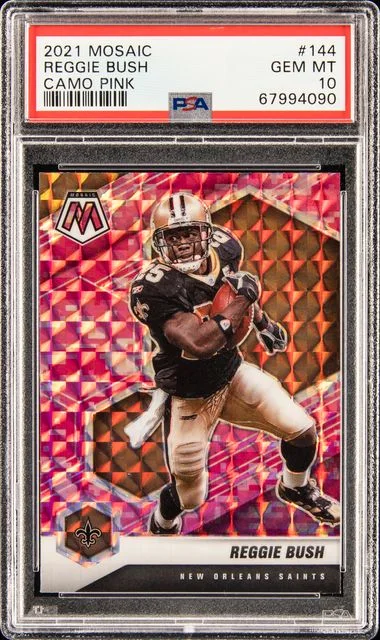2021 Panini Mosaic Reggie Bush Camo Pink #144 card image