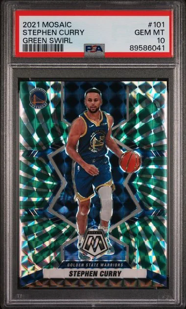 2021 Panini Mosaic Stephen Curry Green Swirl #101 card image