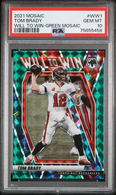 2021 Panini Mosaic Tom Brady Will To Win Green Mosaic #WW-1 card image