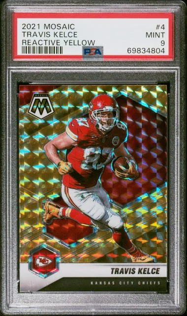 2021 Panini Mosaic Travis Kelce Reactive Yellow #4 card image