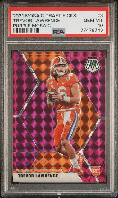 2021 Panini Mosaic Trevor Lawrence Draft Picks Purple Mosaic #3 card image