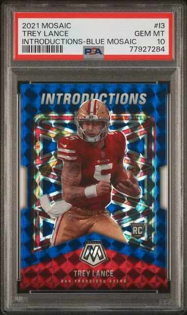 2021 Panini Mosaic Trey Lance Introductions Blue Mosaic #I3 card image