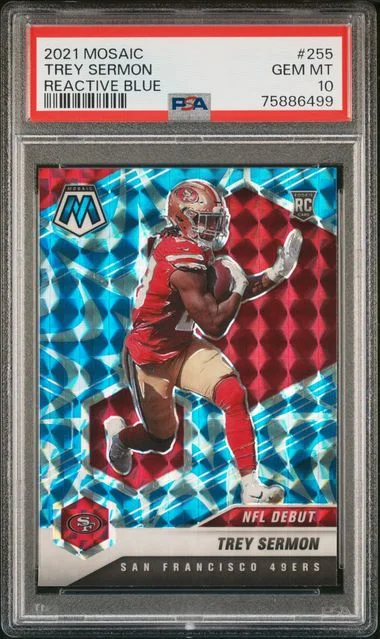 2021 Panini Mosaic Trey Sermon Reactive Blue #255 card image