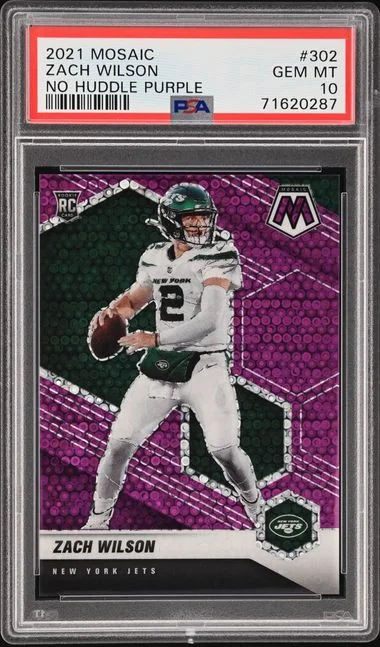 2021 Panini Mosaic Zach Wilson No Huddle Purple #302 card image