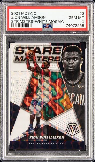 2021 Panini Mosaic Zion Williamson Stare Masters White Mosaic #3 card image