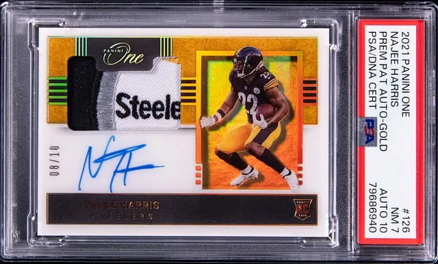 2021 Panini Najee Harris One Premium Patch Autograph-Blue #126 card image