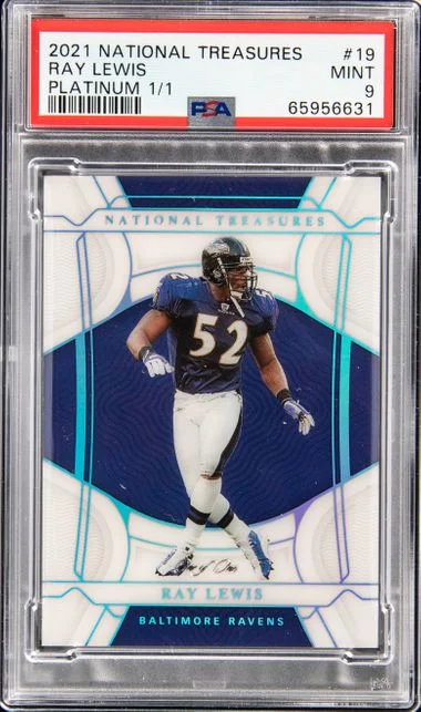 2021 Panini National Treasures 19 Ray Lewis Platinum #1/1 card image