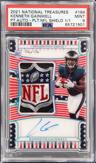 2021 Panini National Treasures 194 Kenneth Gainwell Patch Autograph-Platinum NFL Shield #1/1 card image