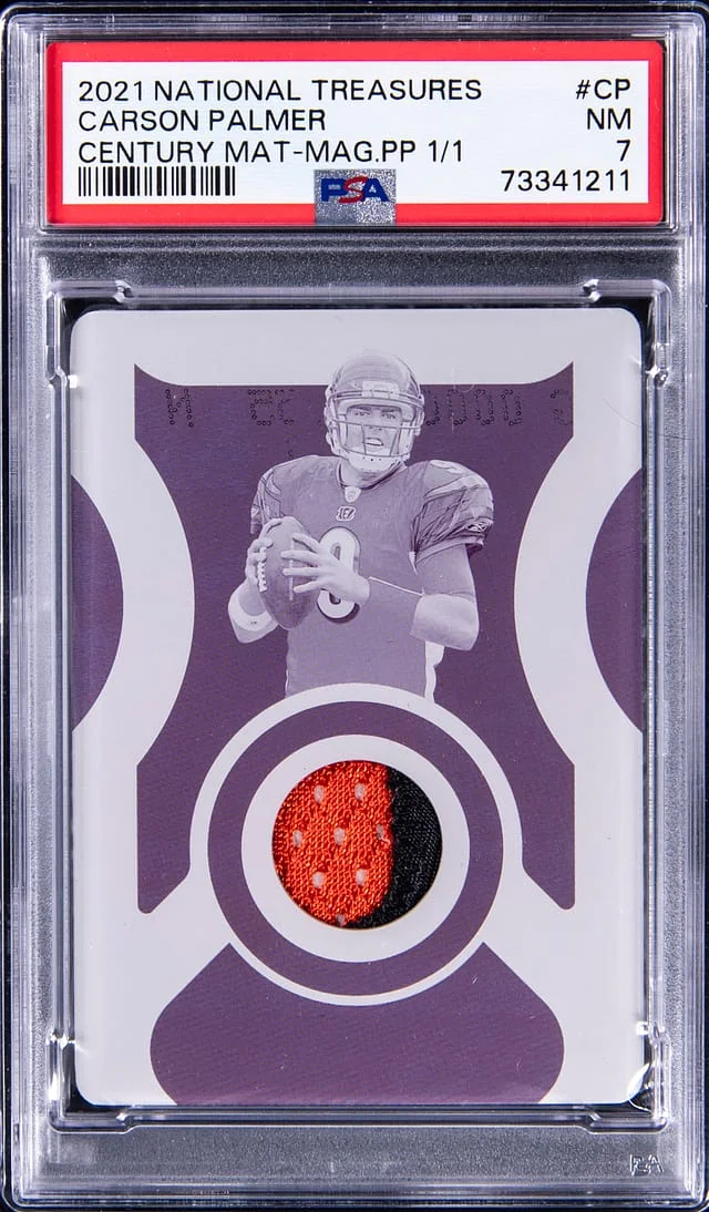 2021 Panini National Treasures Carson Palmer (#44927) Century Materials Magenta Printing Plate 1/1 #CP card image