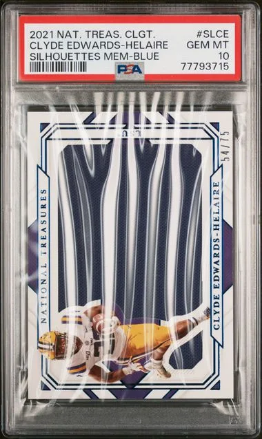 2021 Panini National Treasures Collegiate Silhouettes Memorabilia Blue Slce Clyde Edwards-Helaire #no-number card image