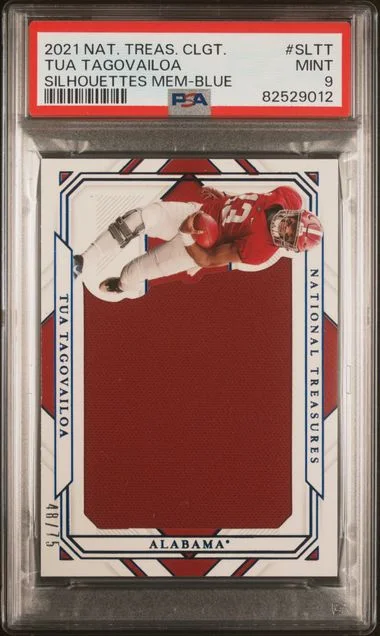 2021 Panini National Treasures Collegiate Silhouettes Memorabilia Blue Sltt Tua Tagovailoa #no-number card image