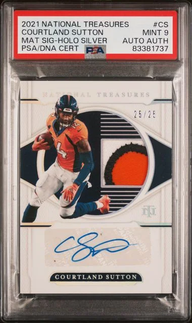 2021 Panini National Treasures Courtland Sutton Material Signatures Holo Silver #MS-CS card image