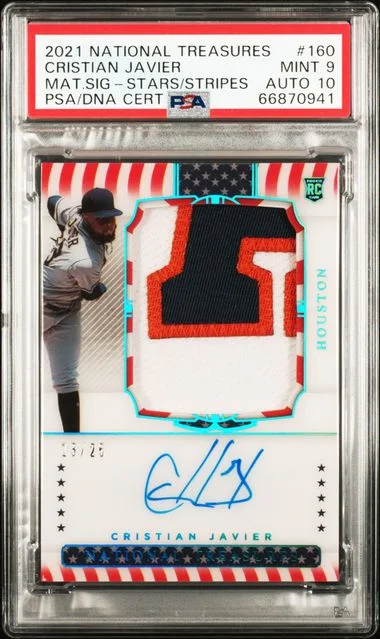 2021 Panini National Treasures Cristian Javier Material SignatureS Stars & Stripes #160 card image