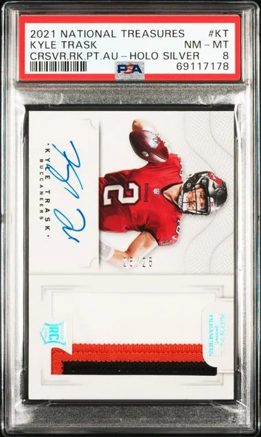 2021 Panini National Treasures Crossover Patch Autographs Holo Silver Kt Kyle Trask #no-number card image