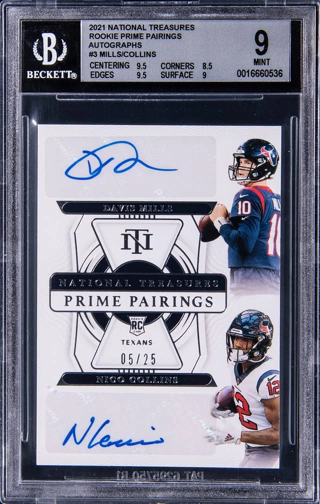 2021 Panini National Treasures Davis Mills/Nico Collins Prime Pairings Autograph #3 card image
