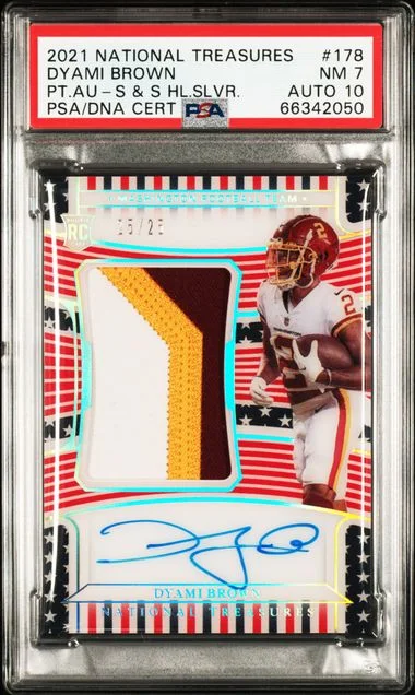 2021 Panini National Treasures Dyami Brown Patch Autograph Holo Gold #178 card image