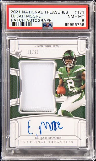 2021 Panini National Treasures Elijah Moore Patch Autograph #171 card image