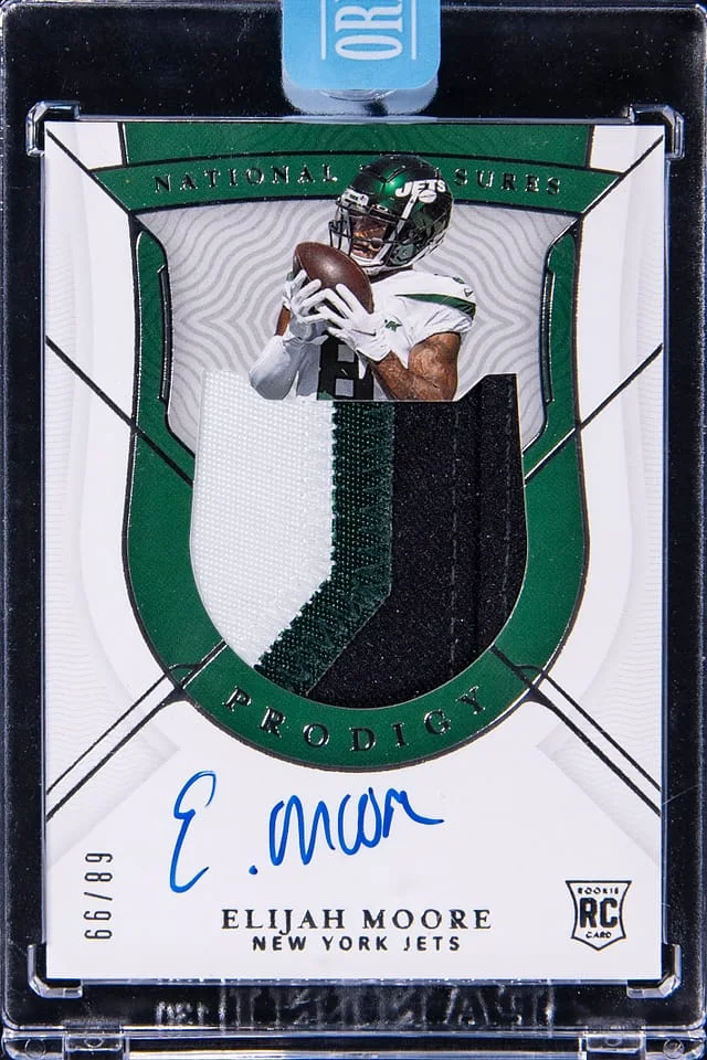 2021 Panini National Treasures Elijah Moore Prodigy Patch Autograph #PPA-EM card image