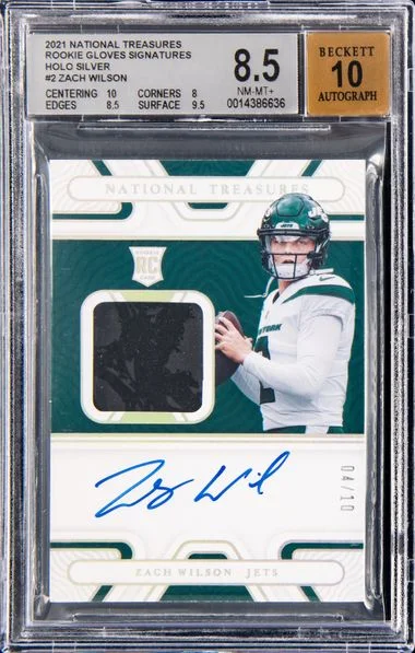 2021 Panini National Treasures Gloves Signatures Holo Silver Zw Zach Wilson #no-number card image