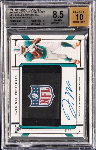 2021 Panini National Treasures Hats Off Signatures NFL Shield Laundry #no-number card image