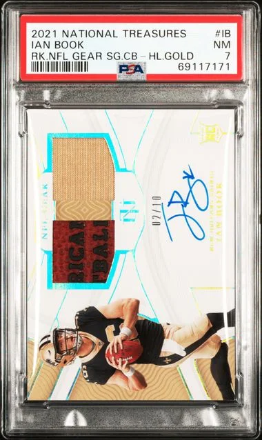 2021 Panini National Treasures Ian Book NFL Gear Signature Combos Holo Gold #IB card image