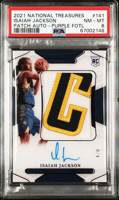 2021 Panini National Treasures Isaiah Jackson Patch Autograph-Purple Fotl #141 card image