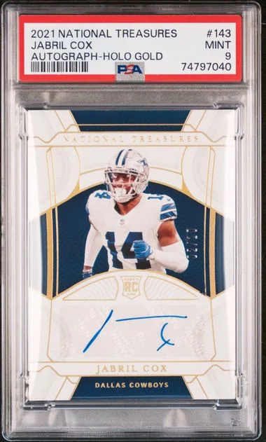 2021 Panini National Treasures Jabril Cox Autograph-Holo Gold #143 card image