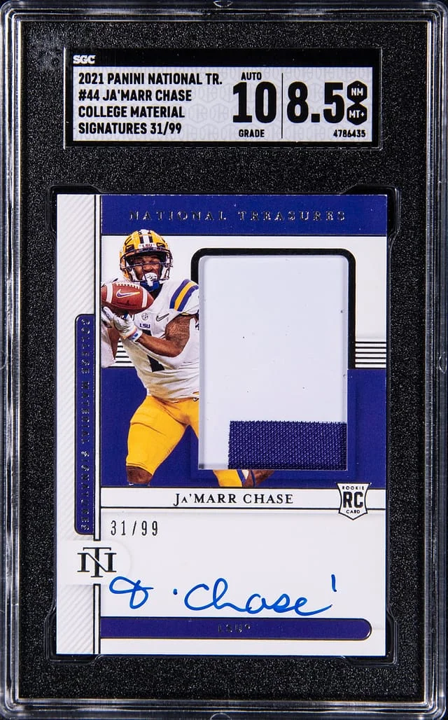 2021 Panini National Treasures Ja'Marr Chase College Material Signature #44 card image