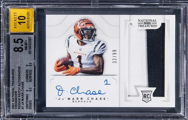2021 Panini National Treasures Ja'Marr Chase Crossover Patch Autographs #CRS-CJ card image