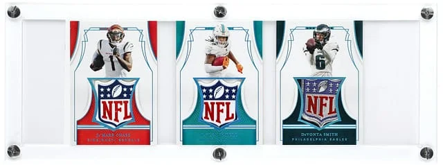 2021 Panini National Treasures Ja'Marr Chase, Jaylen Waddle, DeVonta Smith Patch Booklet Triple Booklet NFL Shield #RTB-WR card image