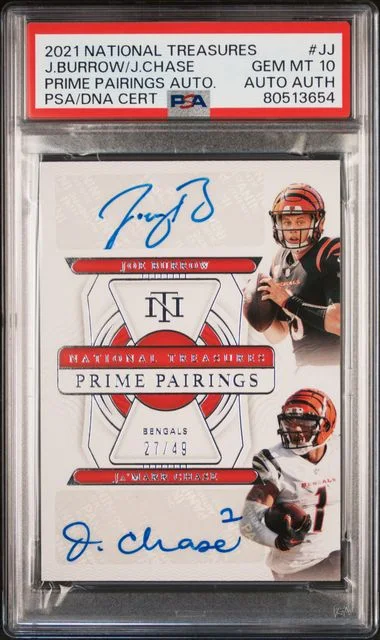 2021 Panini National Treasures Ja'Marr Chase /Joe Burrow Prime Pairings Autographs #JJ card image