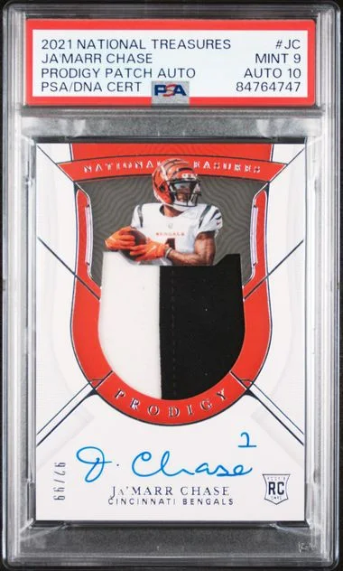 2021 Panini National Treasures Ja'Marr Chase Prodigy Patch Autographs #PPA-JC card image