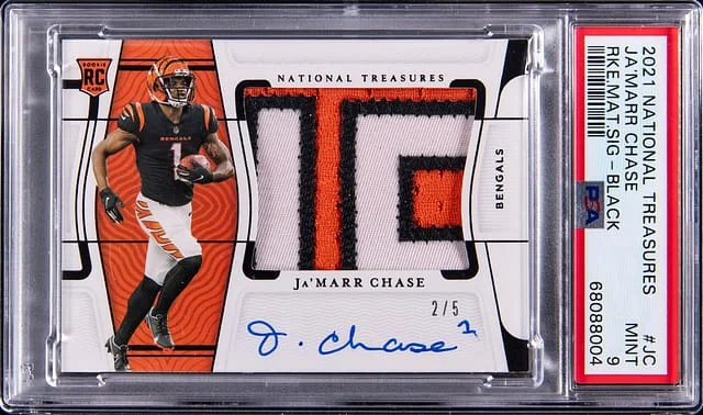 2021 Panini National Treasures Ja'Marr Chase Materials Signature Black #RMS-JC card image