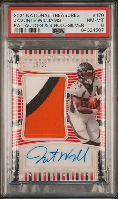 2021 Panini National Treasures Javonte Williams Patch Autograph-Stars & Stripes Holo Silver #170 card image