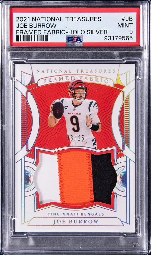 2021 Panini National Treasures Joe Burrow Framed Fabric Holo Silver #FF-JB card image