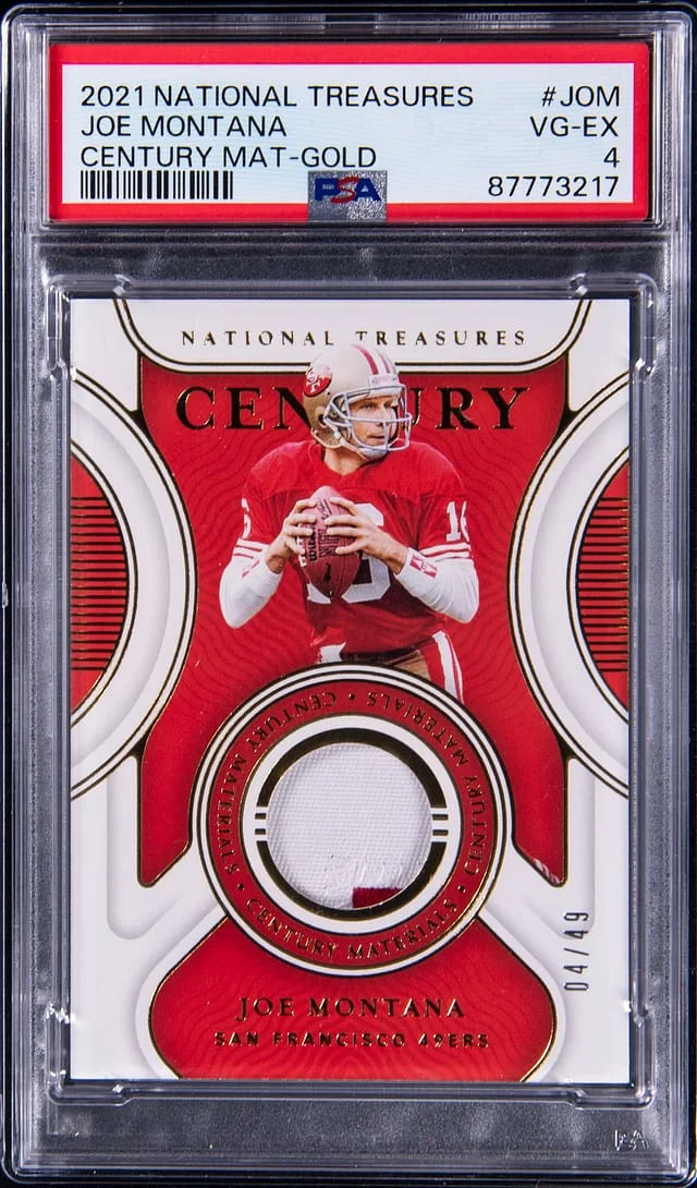 2021 Panini National Treasures Joe Montana Century Materials Gold #CM-JOM card image