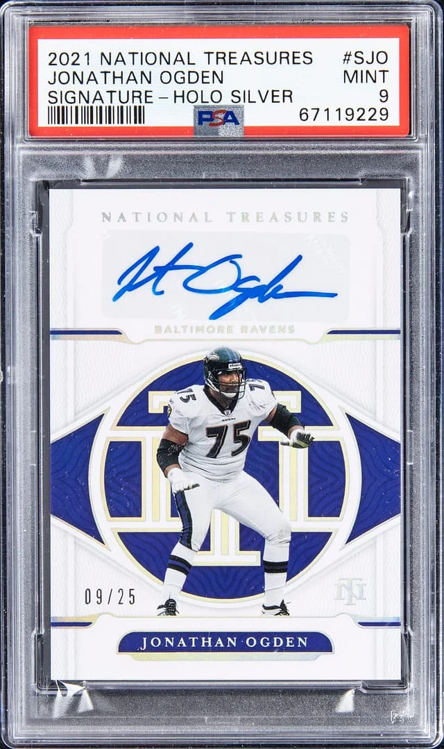 2021 Panini National Treasures Jonathan Ogden Signature Holo Silver #SJO card image