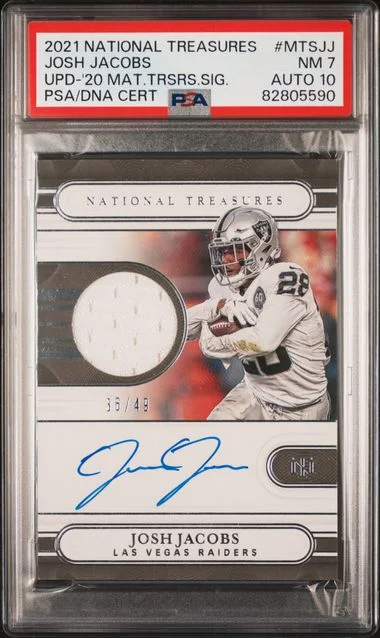 2021 Panini National Treasures Josh Jacobs Update 2020 Material Treasures Signatures #MTS-JJ card image
